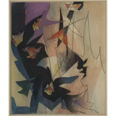Komposition mit spritzigen, farbigen Formen by Theodor Werner, 1963, pastel, sold Jun 2022