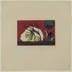 Zwei Reiter vor Rot by Wassily Kandinsky, 1911, woodcut, sold Jun 2020