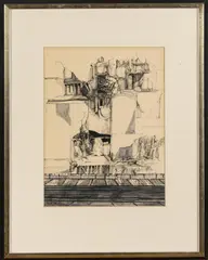 Ansicht mit Ornament by Peter Ackermann, 1966, pencil, sold Jun 2020