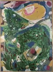 Komposition mit Grün by Rudolf Baerwind, 1969, oil on canvas, sold Jun 2020