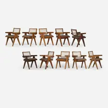Ten V-leg Armchairs by Pierre Jeanneret, France/India, sold Jan 2017