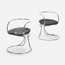 Armchairs, pair by Vladimir Tatlin, chrome-plated steel, leather, sold Jan 2023