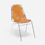 Dining chair from Les Arcs by Charlotte Perriand, c. 1970, leather, chrome-plated steel, sold Jan 2023