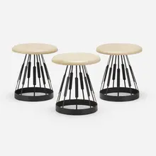 Stools model F34 from the New Orleans Group, set of three by Arthur Umanoff, c. 1968-69, enameled iron, leather, sold Jan 2023