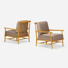 Predictor Group lounge chairs, pair by Paul McCobb, c. 1952, maple, upholstery, sold Jan 2023