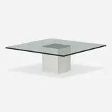 Coffee table by Minoru Yamasaki, 1972, chrome-plated metal, glass, sold Jan 2023