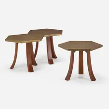Occasional tables, set of three by Harvey Probber, c. 1960, patinated bronze, mahogany, sold Jan 2023