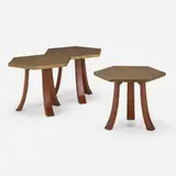 Occasional tables, set of three by Harvey Probber, c. 1960, patinated bronze, mahogany, sold Jan 2023