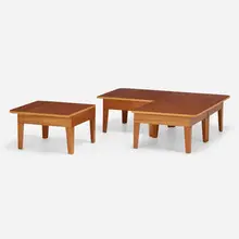 Cove table set by Roy McMakin, 1987, cherry, sold Jan 2023