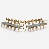 Directional Dining chairs, set of ten by Paul McCobb, 1956, mahogany, leather, sold Jan 2023