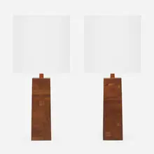 Table lamps, pair by Gordon and Jane Martz, c. 1965, laminated walnut, sold Jan 2023