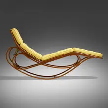 Adjustable rocking chaise by Edward Wormley, 1961, ash, upholstery, cane, brass, sold Jan 2023