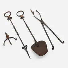 Rare fireplace tools by Héctor Aguilar, c. 1960, wrought iron, copper, sold Jan 2023