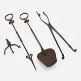 Rare fireplace tools by Héctor Aguilar, c. 1960, wrought iron, copper, sold Jan 2023
