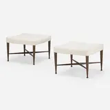 Stools model 5002, pair by Edward Wormley, 1950, walnut, bouclé upholstery, sold Jan 2023