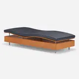 Longitude chaise lounge from the Earth is (not) Flat series by Maya Lin, 1998, birch, leather, brushed steel, sold Jan 2023