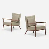 Directional lounge chairs model 1321, pair by Paul McCobb, c. 1955, walnut, upholstery, sold Jan 2023