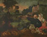 Nachfolger Liebespaar in einer Landschaft by Marten van Cleve d.Ae., oil on panel, sold Dec 2025