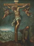 Umkreis Der Heilige Franziskus vor dem Gekreuzigten by Denys Calvaert, oil on copper, sold Dec 2025