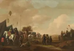 zugeschrieben Militärlager by Jan Jacobsz. van der Stoffe, oil on panel, sold Dec 2025