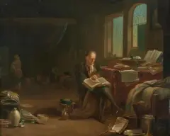 Gelehrter in seiner Studierstube by Justus Juncker, oil on panel, offered Dec 2025