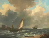 Schiffe auf stürmischer See by Johannes Christiaan Schotel, oil on canvas, sold Dec 2025