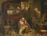 Grossmutter mit Enkeln in der Küche by George Bernard O'Neill, oil on canvas, sold Dec 2025