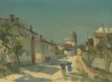 Strasse im Morgenlicht by Domenico De Bernardi, 1926, oil, sold Dec 2025