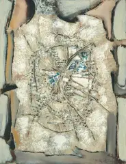 Factural Composition Nr. 693 by Bronisław Kierzkowski, 1963, oil on canvas, offered Dec 2025