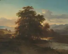 Bouquet d'arbres au soleil couchant by Alexandre Calame, 1842, oil on canvas, sold Dec 2025