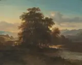 Bouquet d'arbres au soleil couchant by Alexandre Calame, 1842, oil on canvas, sold Dec 2025