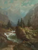Gebirgsbach vor Wetterhorn mit Hirten by Anton Bütler, 1888, oil on canvas, offered Dec 2025