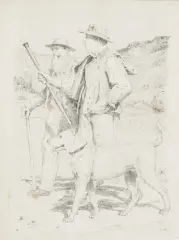Zwei Spaziergänger mit Hund by Albert Anker, ink, sold Dec 2025