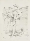 Zwei Spaziergänger mit Hund by Albert Anker, ink, sold Dec 2025
