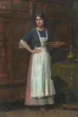 Hausangestellte by Frédéric Dufaux, oil on canvas, sold Dec 2025