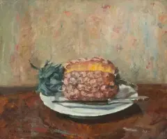 Stilleben mit aufgeschnittener Ananas und Messer by Alfred Marxer, 1936, oil on canvas, sold Dec 2025