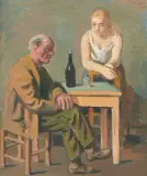 Le buveur et la servante by Wilhelm Gimmi, 1943, oil on canvas, sold Dec 2025