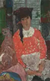 Sitzende Frau mit roter Bluse und Katze by Adolf Herbst, 1948, oil on canvas, offered Dec 2025
