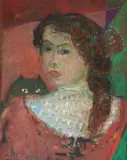 Junge Frau mit Katze by Adolf Herbst, oil on canvas, sold Dec 2025
