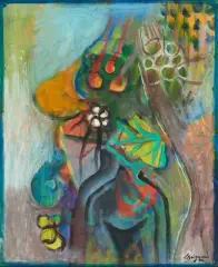 Anthropomorphe Formen by Serge Brignoni, 1986, oil on canvas, sold Dec 2025