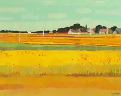 Weizenfelder in südlicher Landschaft by Roger Kathy, oil on canvas, sold Dec 2025