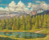 Engadiner Landschaft by Oscar Nussio, 1959, oil on board, sold Dec 2025