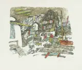Häuser im Vals by Alois Carigiet, 1974, color lithograph, sold Dec 2025