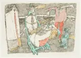 Bauern mit Schlittengefährt by Alois Carigiet, 1982, color lithograph, offered Dec 2025