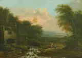 in der Art Landschaft mit Bach und Ruine by Henrik Frans van Lint, oil on panel, offered Sep 2025