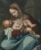 Madonna mit Kind und einer barocken Kirchenkuppel im Hintergrund by Venedig, 2.Hälfte 17.Jh., oil on canvas, offered Sep 2025