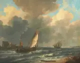 Schiffe auf stürmischer See by Johannes Christiaan Schotel, oil on canvas, offered Sep 2025