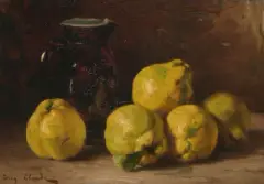 Stillleben mit Quitten und Krug by Eugène Claude, oil on canvas, sold Sep 2025