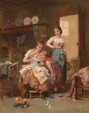 Morgendliche Begrüssung by Charles Auguste Romain Lobbedez, oil on panel, sold Sep 2025