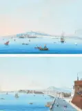 zugeschrieben Gegenstücke: Napoli da Mare / Veduta di Napoli da Carmine by Gustavo Scoppa, gouache, sold Sep 2025